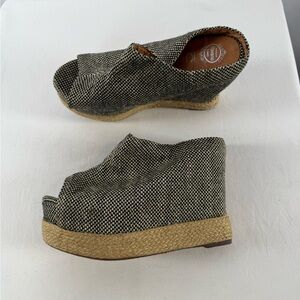 Jeffrey Campbell Virgo Fab Tweed Wedge Platform Mule in Black White Size 8.5